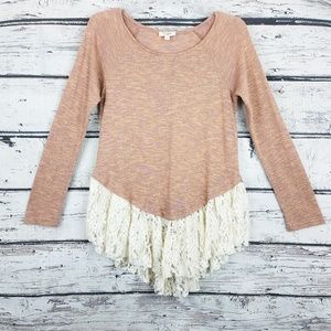 Anthropologie Umgee lace bottom pink sweater A1644